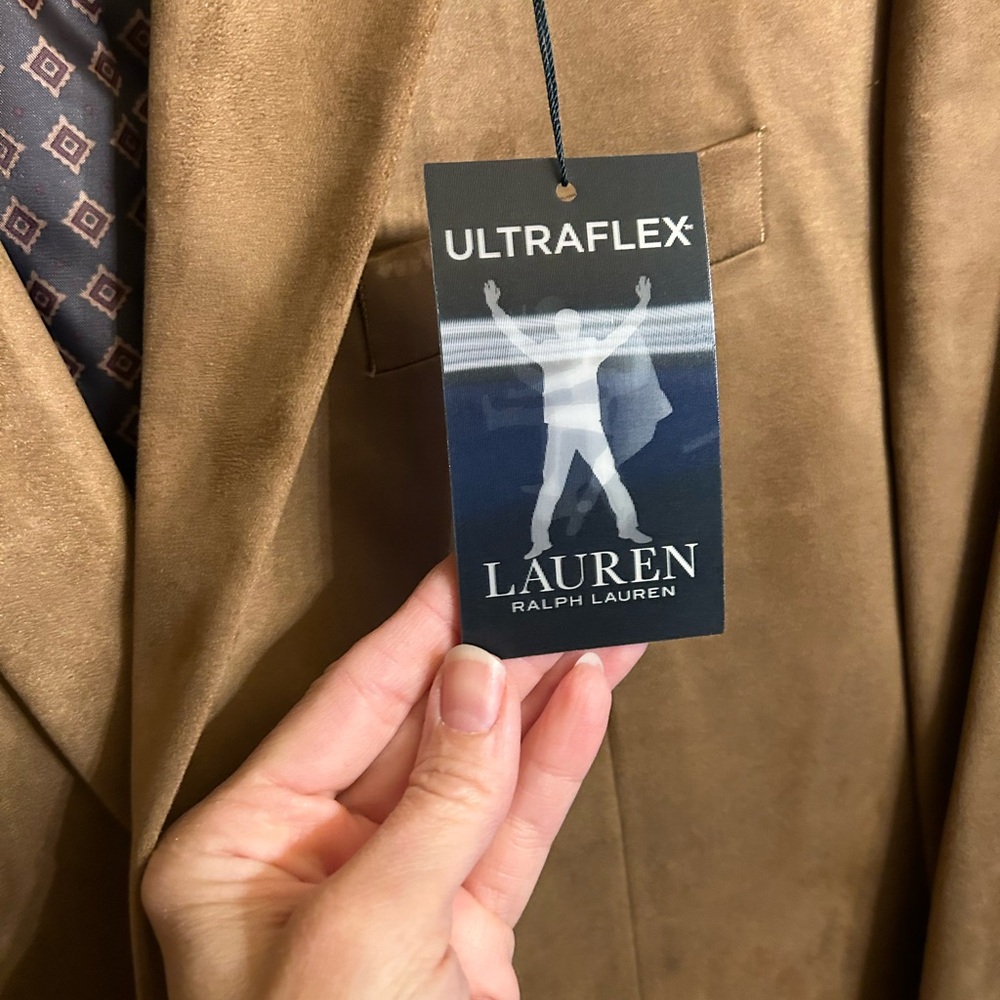 NWT LAUREN RALPH LAUREN Men’s Faux Suede Sport Coat Blazer in Tan/Brown 44L - Picture 10 of 13